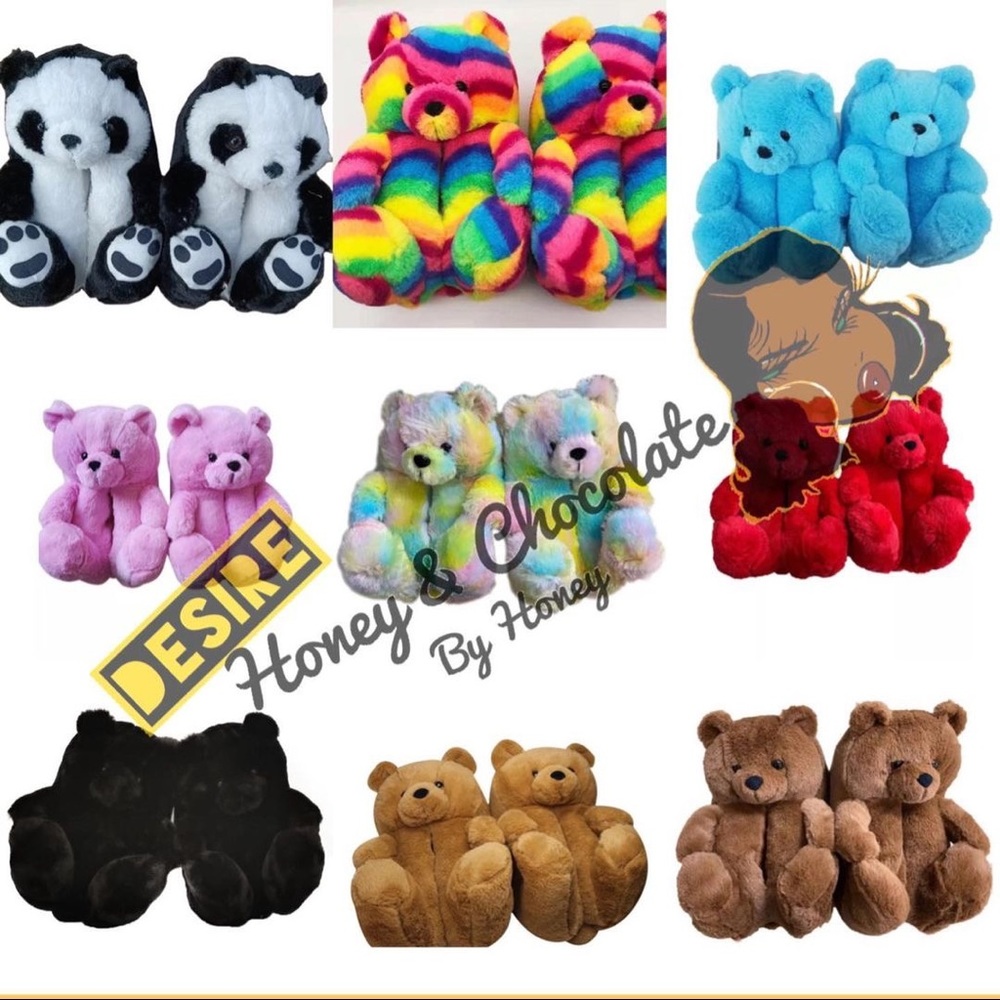 Fuzzy Wuzzy Teddy Bear Slippers